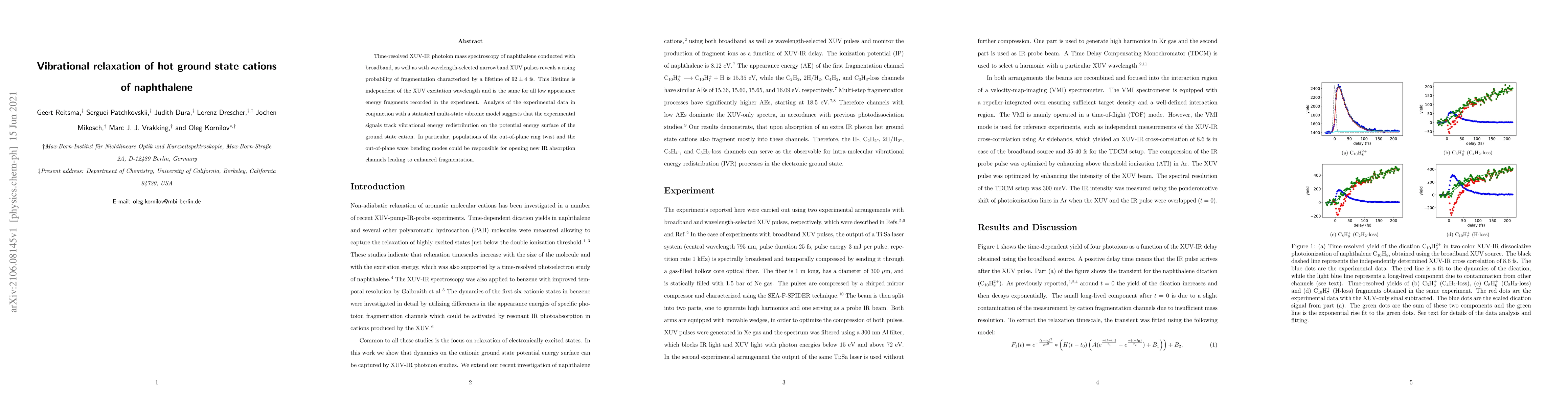 Thumbnail for Vibrational relaxation of hot ground state cations of naphthalene