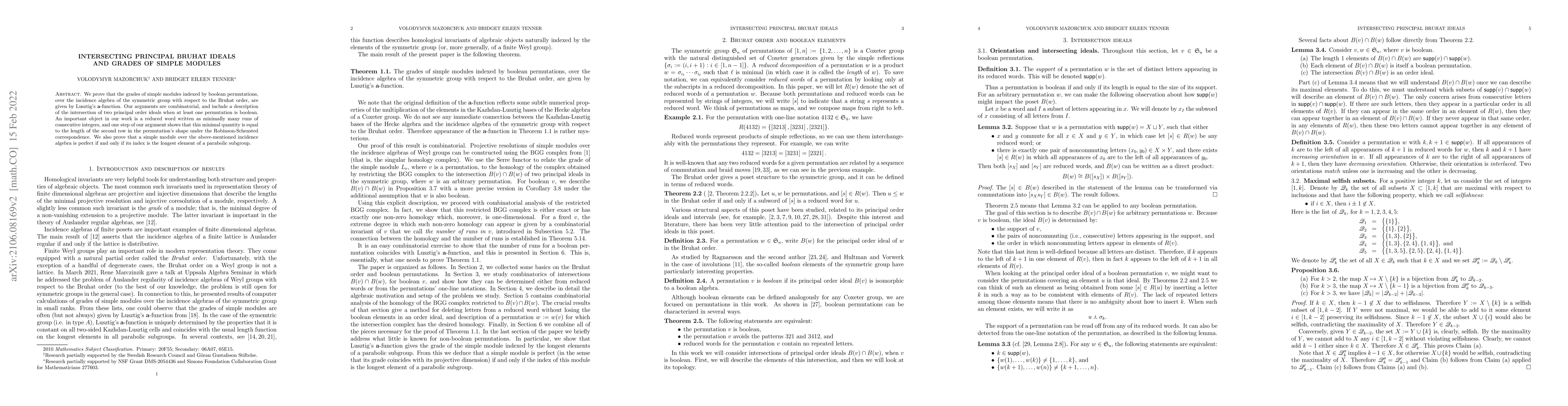Thumbnail for Intersecting principal Bruhat ideals and grades of simple modules