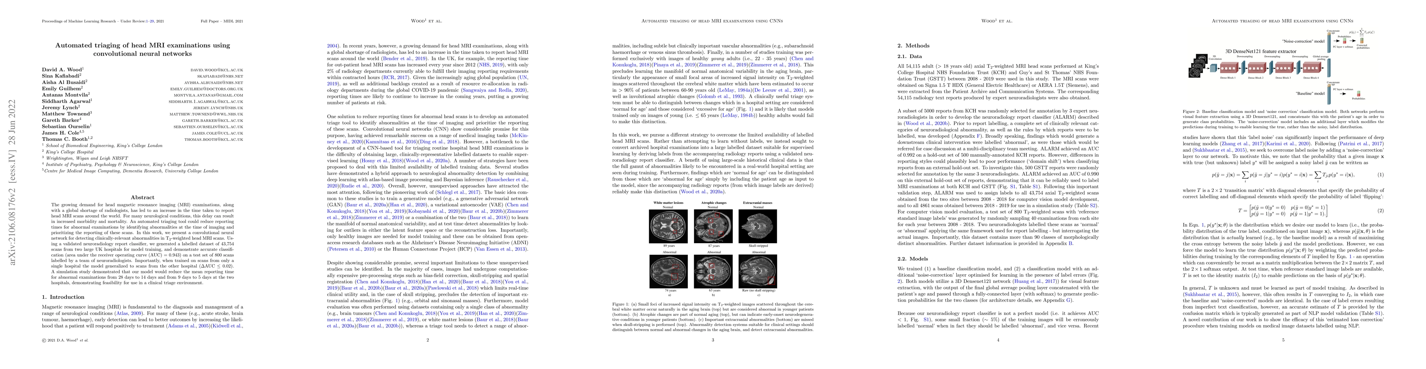 Thumbnail for Automated triaging of head MRI examinations using convolutional neural
  networks