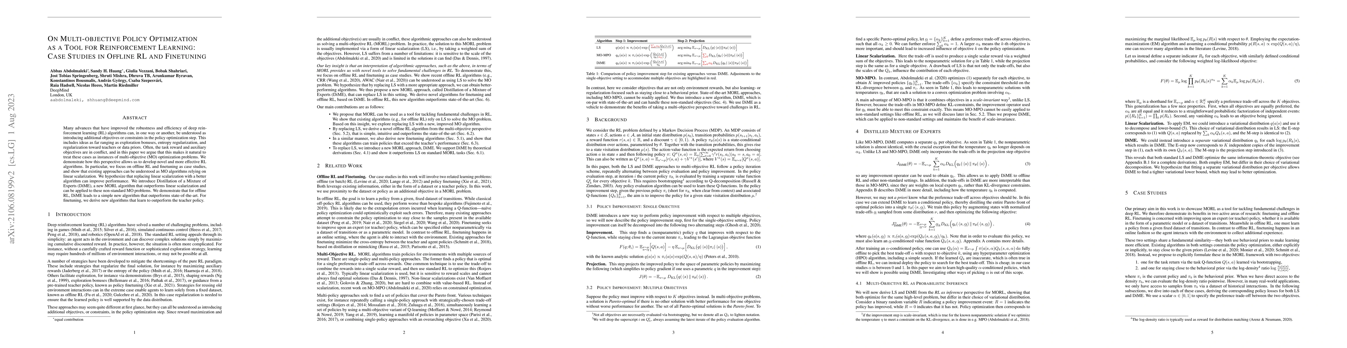 Thumbnail for On Multi-objective Policy Optimization as a Tool for Reinforcement
  Learning: Case Studies in Offline RL and Finetuning