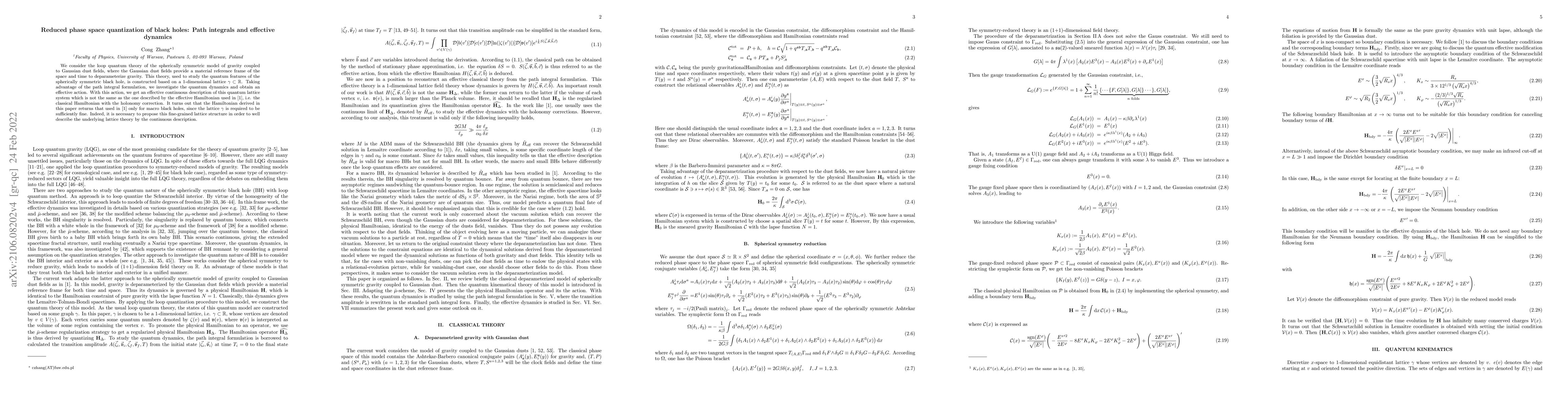 Thumbnail for Reduced Phase Space Quantization of Black Holes: Path Integrals, and
  Effective Dynamics
