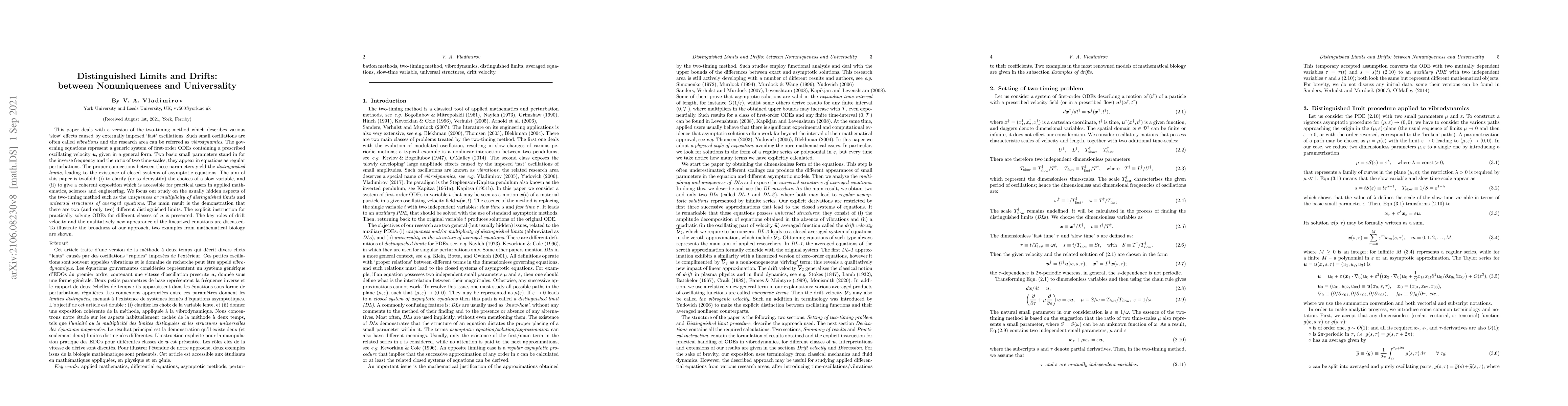 Thumbnail for Distinguished Limits and Drifts: between Nonuniqueness and Universality