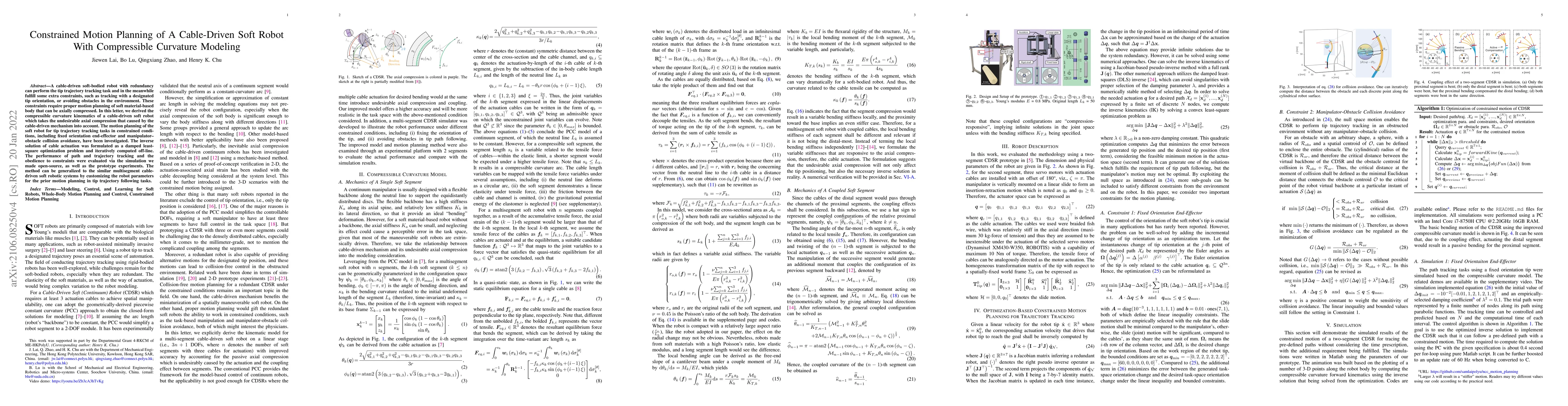 Thumbnail for Constrained Motion Planning of A Cable-Driven Soft Robot With
  Compressible Curvature Modeling