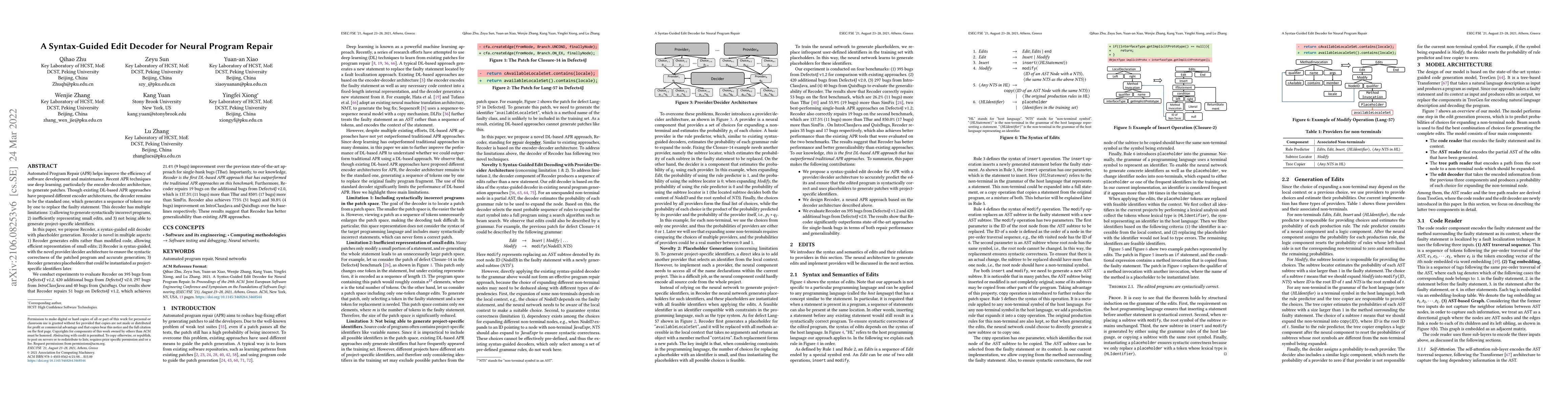 Thumbnail for A Syntax-Guided Edit Decoder for Neural Program Repair