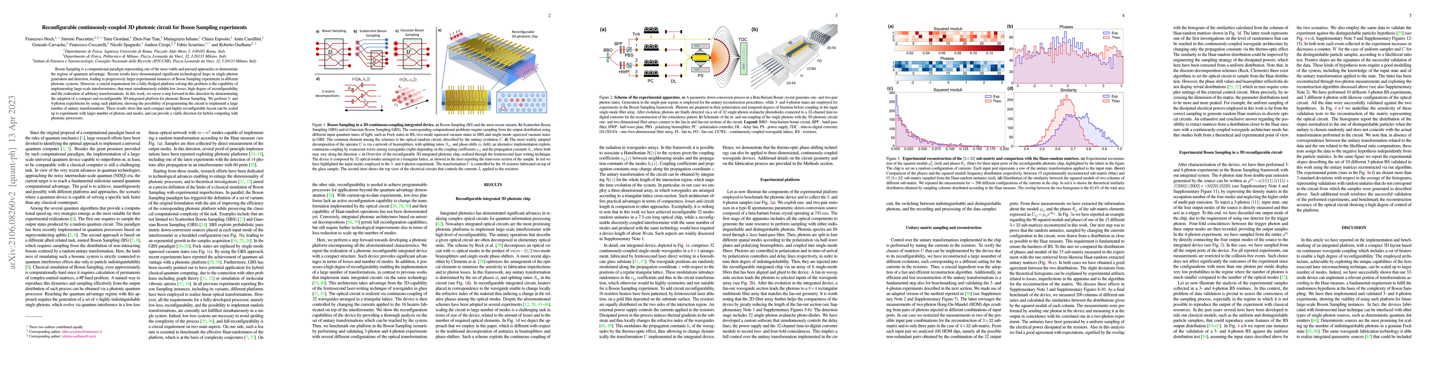 Thumbnail for Reconfigurable continuously-coupled 3D photonic circuit for Boson
  Sampling experiments