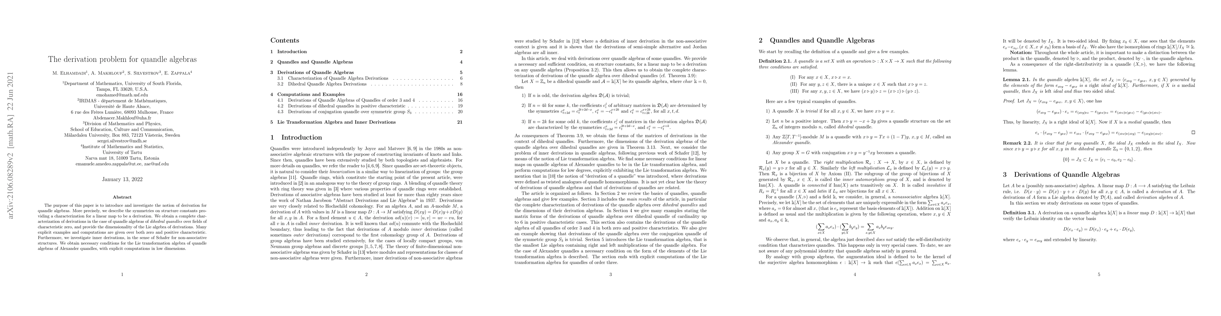Thumbnail for The derivation problem for quandle algebras