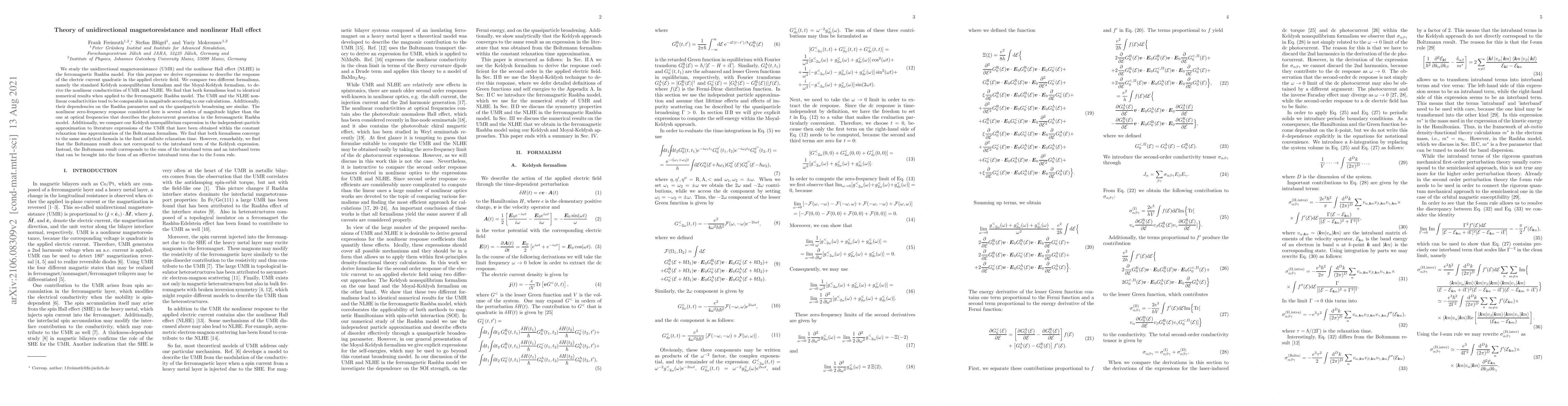 Thumbnail for Theory of unidirectional magnetoresistance and nonlinear Hall effect