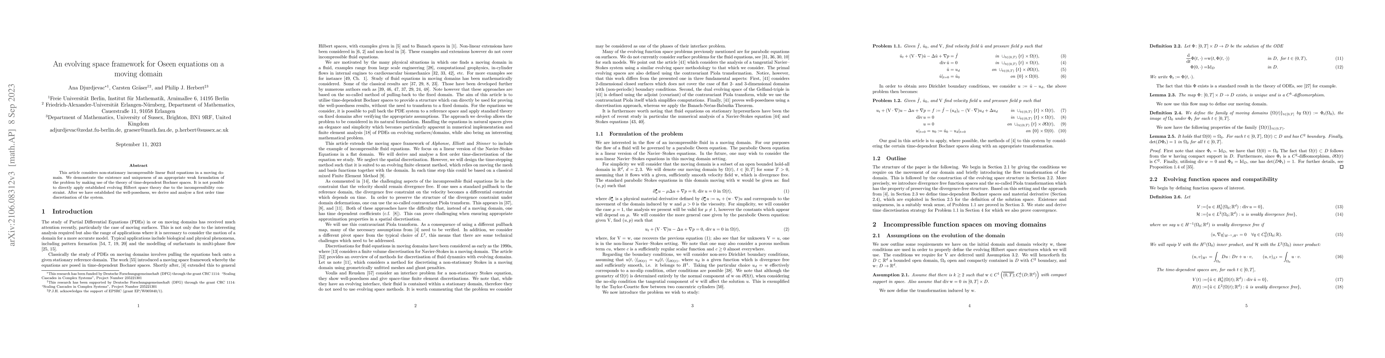 Thumbnail for An evolving space framework for Oseen equations on a moving domain