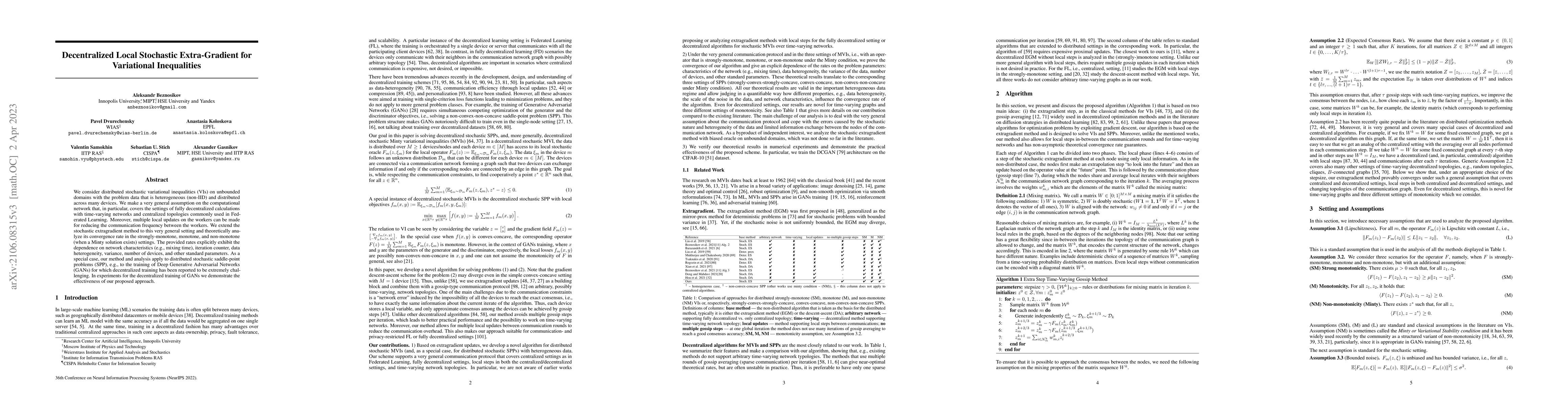 Thumbnail for Decentralized Local Stochastic Extra-Gradient for Variational
  Inequalities