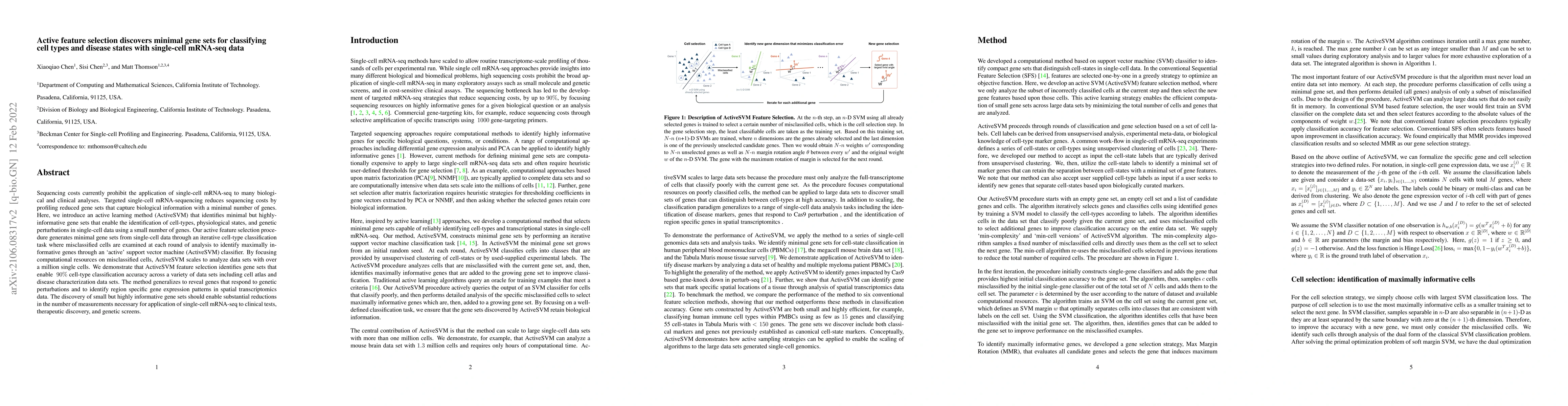 Thumbnail for Active feature selection discovers minimal gene sets for classifying
  cell types and disease states with single-cell mRNA-seq data
