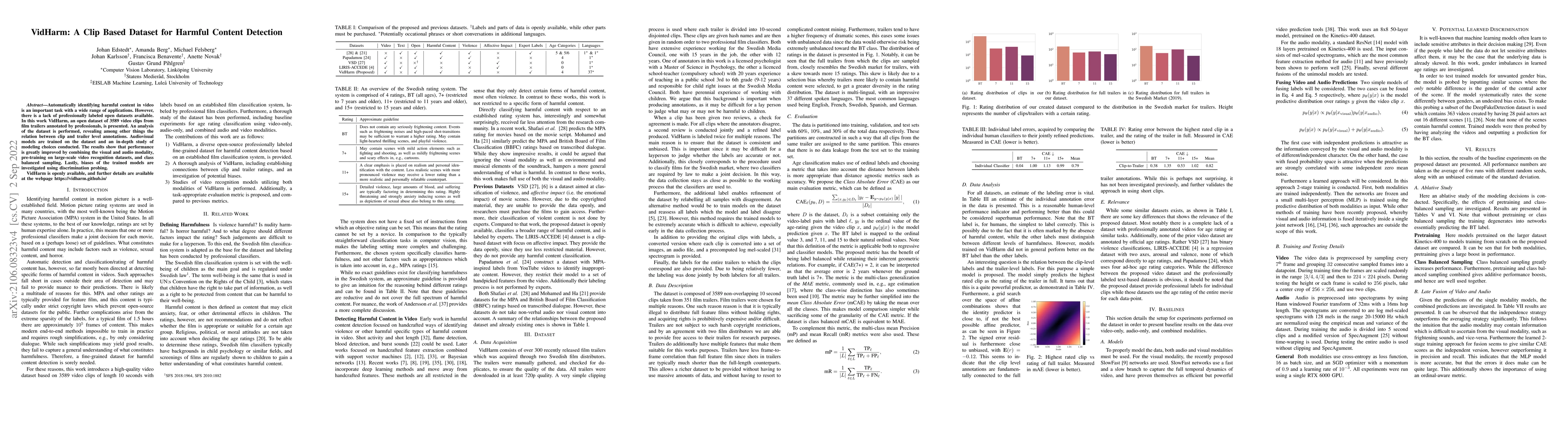Thumbnail for VidHarm: A Clip Based Dataset for Harmful Content Detection