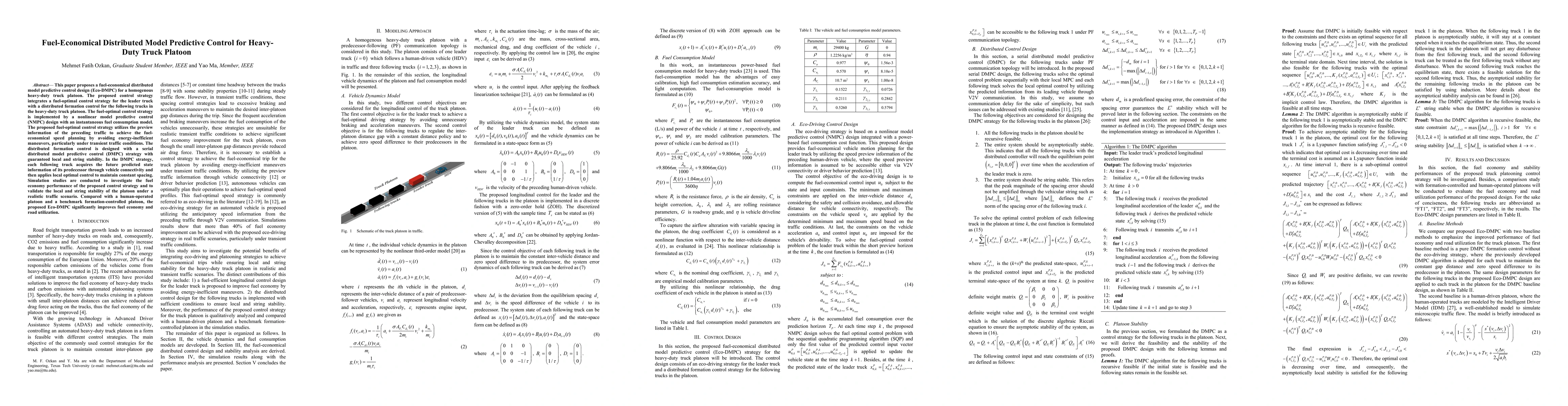 Thumbnail for Fuel-Economical Distributed Model Predictive Control for Heavy-Duty
  Truck Platoon