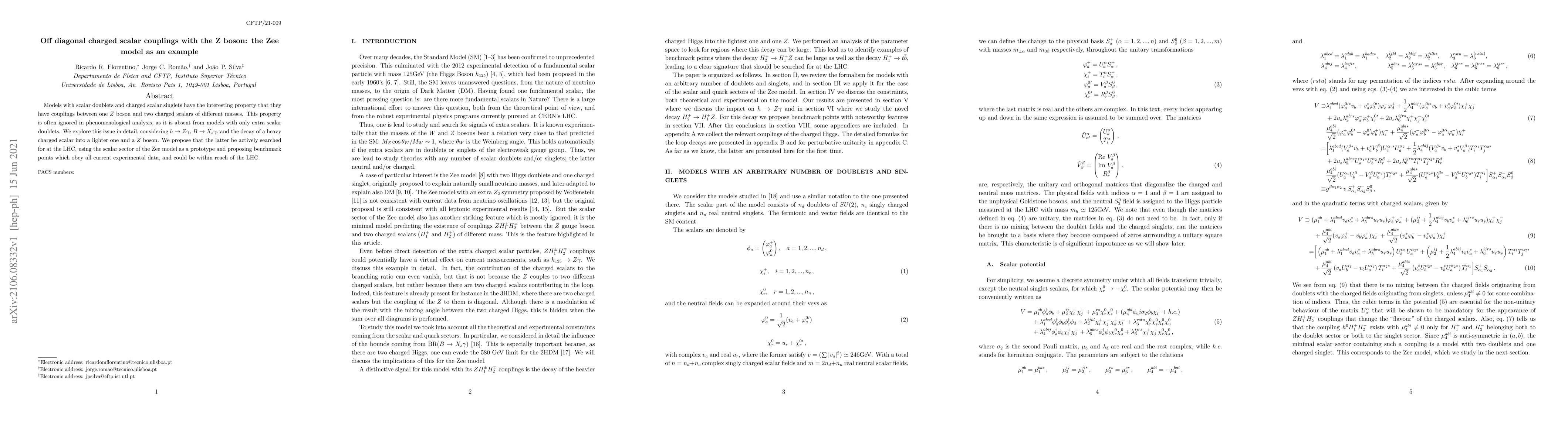 Thumbnail for Off diagonal charged scalar couplings with the Z boson: the Zee model as
  an example