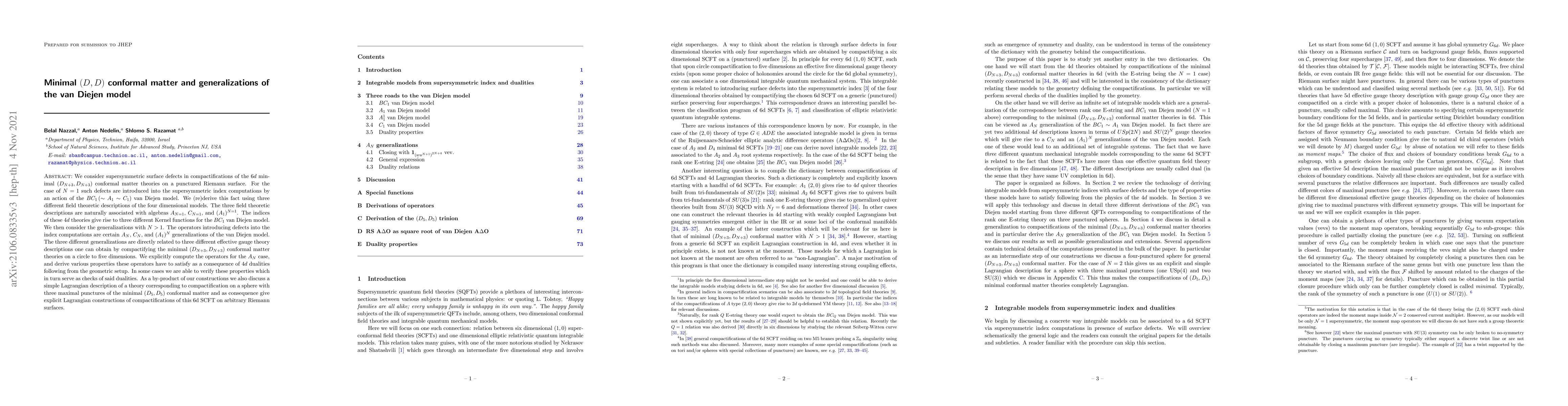Thumbnail for Minimal $(D,D)$ conformal matter and generalizations of the van Diejen
  model