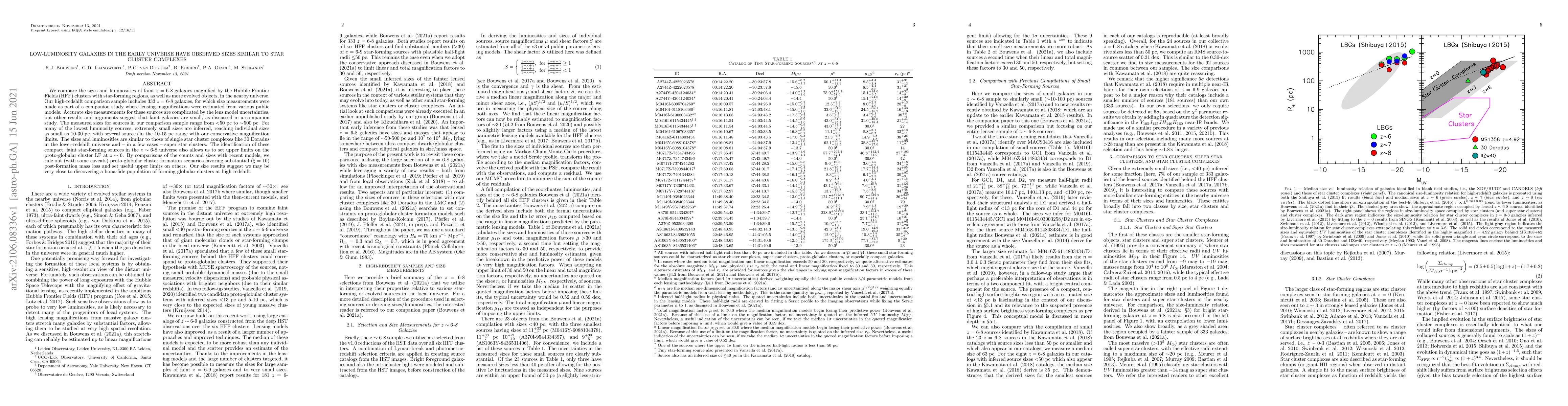 Thumbnail for Low-luminosity galaxies in the early universe have observed sizes
  similar to star cluster complexes