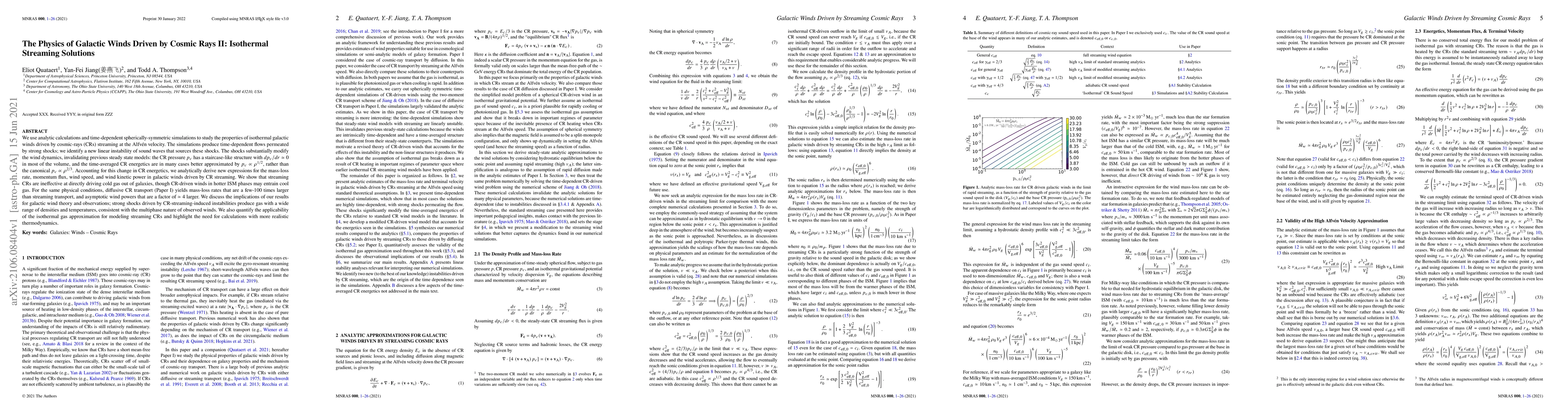 Thumbnail for The Physics of Galactic Winds Driven by Cosmic Rays II: Isothermal
  Streaming Solutions