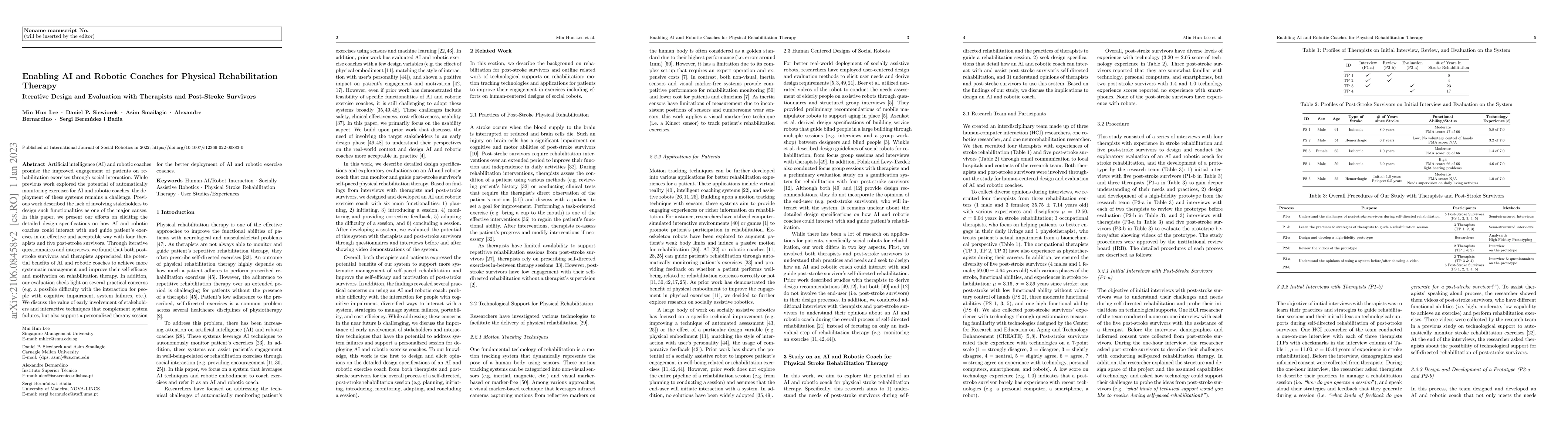 Thumbnail for Enabling AI and Robotic Coaches for Physical Rehabilitation Therapy:
  Iterative Design and Evaluation with Therapists and Post-Stroke Survivors