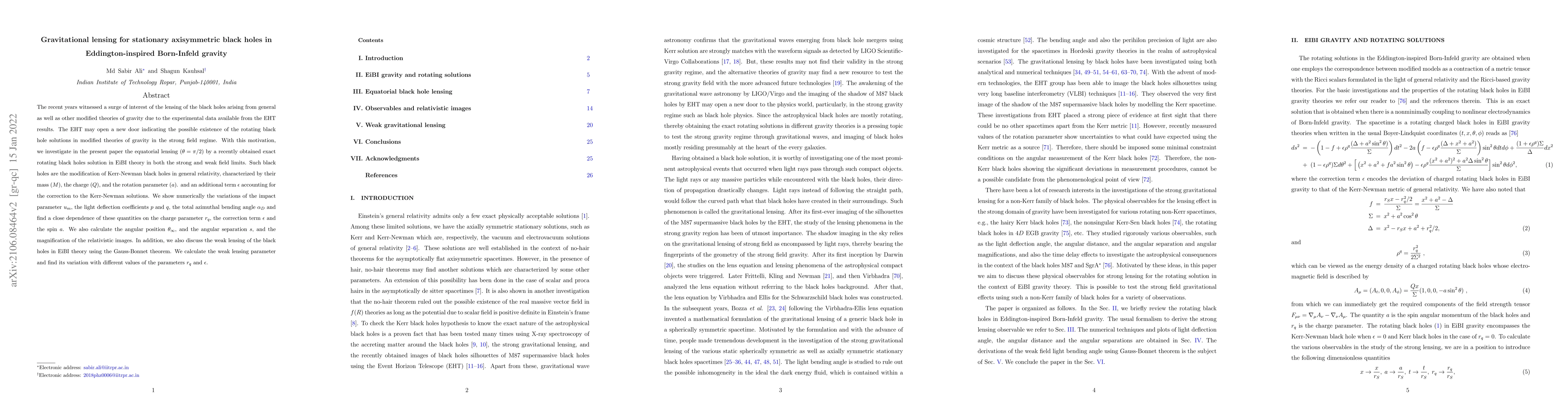 Thumbnail for Gravitational lensing for stationary axisymmetric black holes in
  Eddington-inspired Born-Infeld gravity