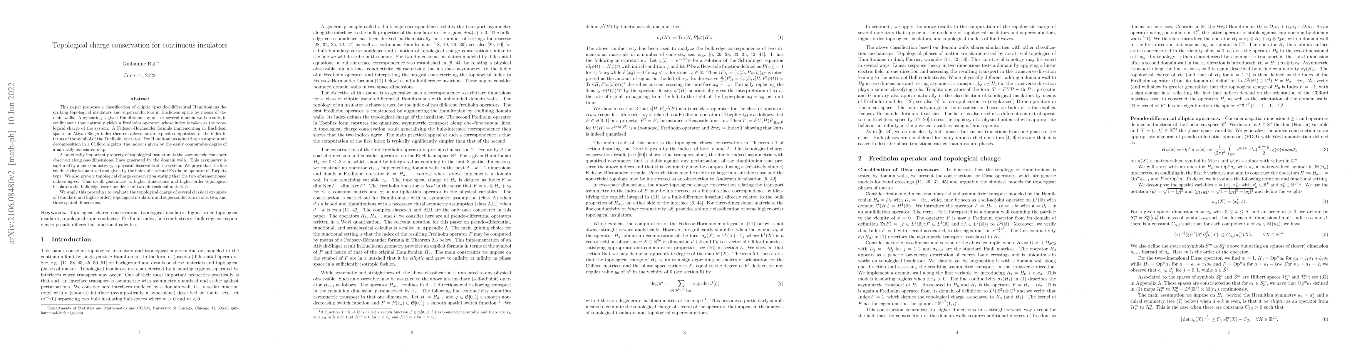 Thumbnail for Topological charge conservation for continuous insulators