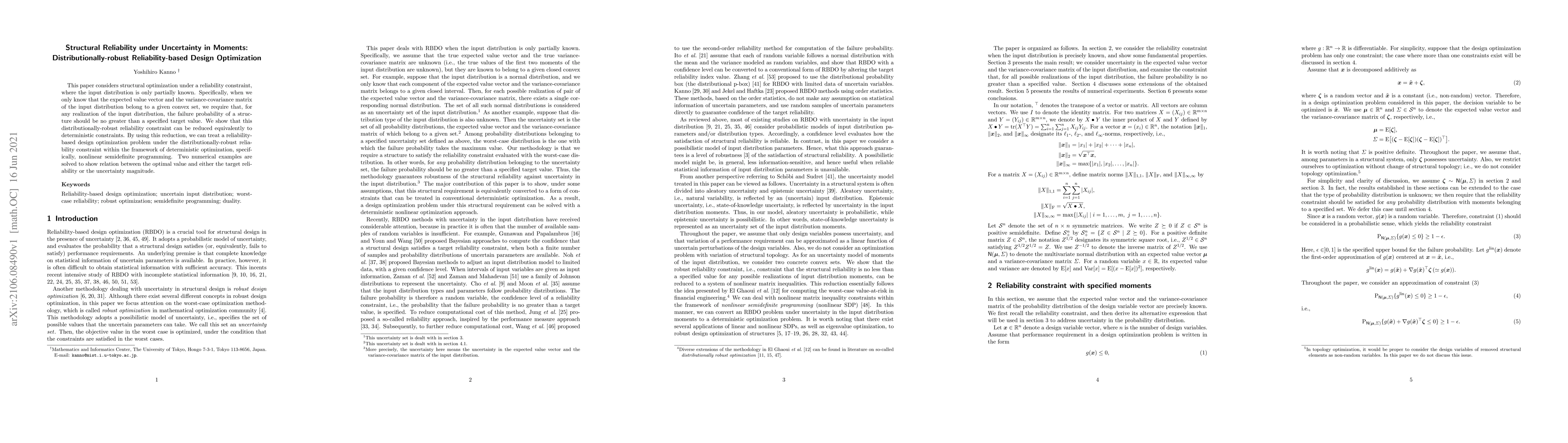 Thumbnail for Structural reliability under uncertainty in moments:
  distributionally-robust reliability-based design optimization