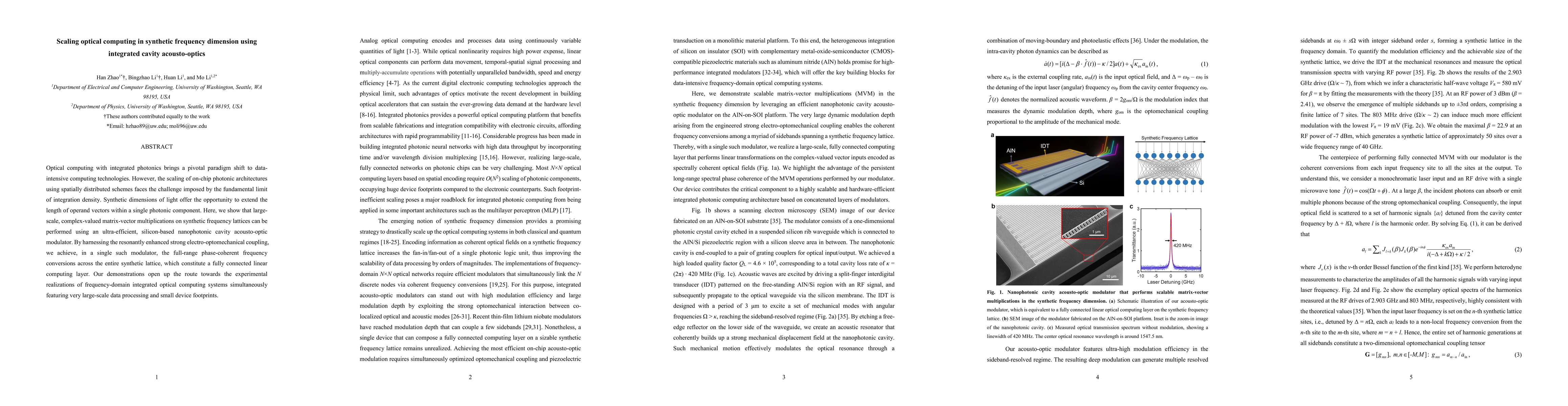 Thumbnail for Scaling optical computing in synthetic frequency dimension using
  integrated cavity acousto-optics