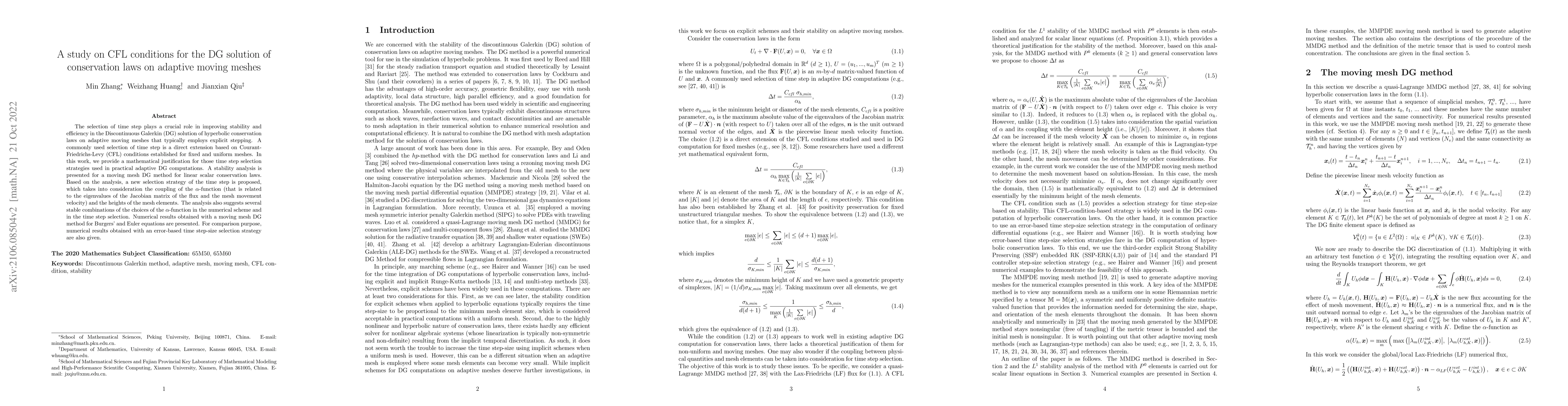 Thumbnail for A study on CFL conditions for the DG solution of conservation laws on
  adaptive moving meshes