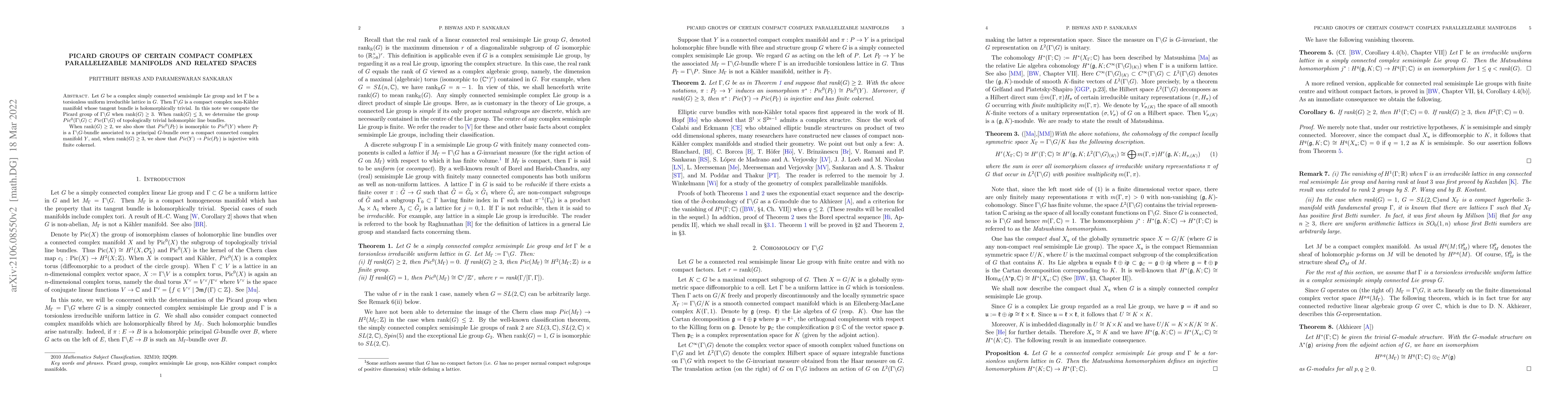 Thumbnail for Picard groups of certain compact complex parallelizable manifolds and
  related spaces