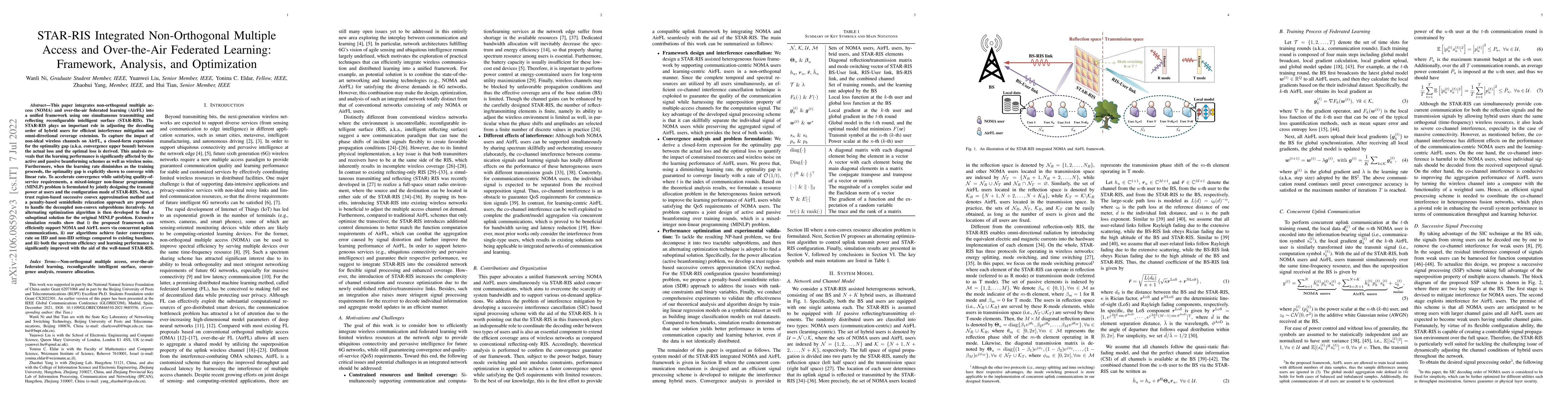 Thumbnail for STAR-RIS Integrated Non-Orthogonal Multiple Access and Over-the-Air
  Federated Learning: Framework, Analysis, and Optimization