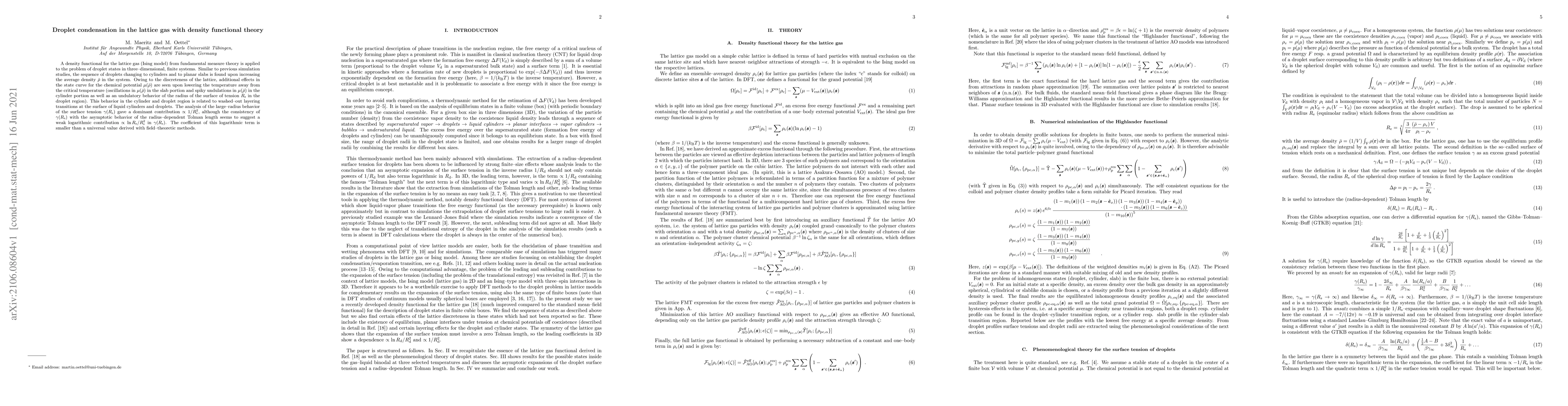 Thumbnail for Droplet condensation in the lattice gas with density functional theory