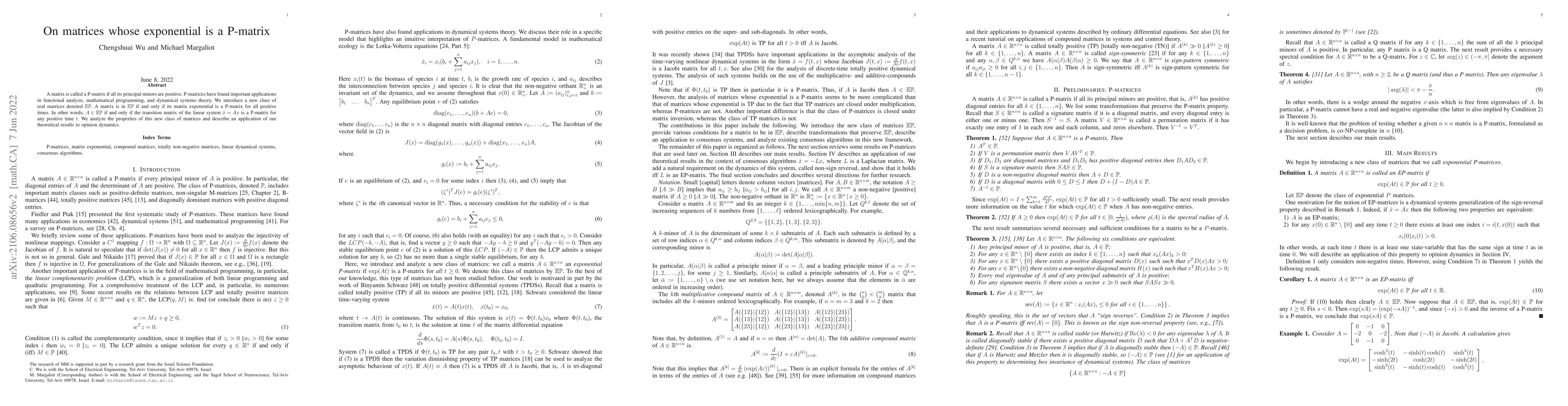 Thumbnail for On matrices whose exponential is a P-matrix