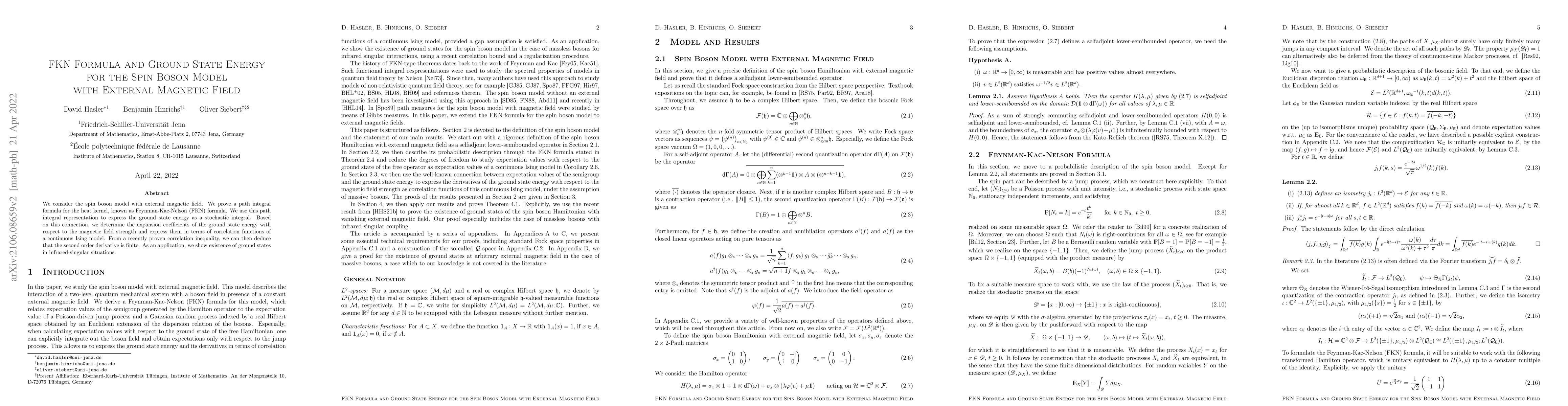 Thumbnail for FKN Formula and Ground State Energy for the Spin Boson Model with
  External Magnetic Field
