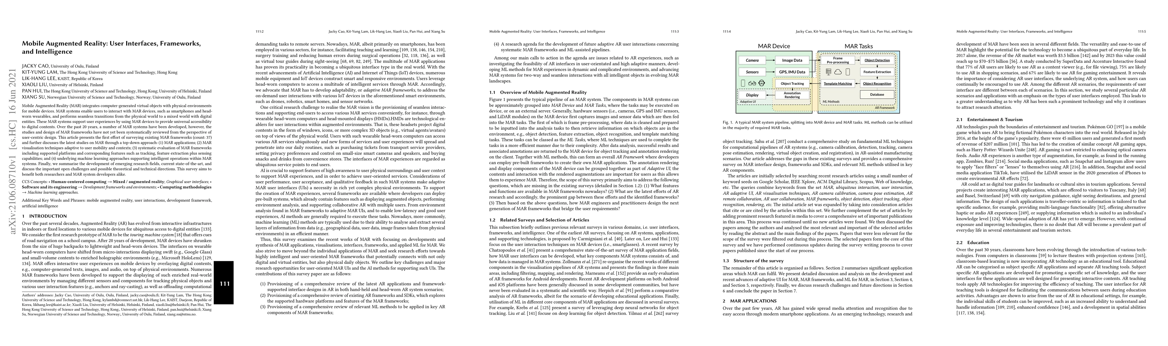 Thumbnail for Mobile Augmented Reality: User Interfaces, Frameworks, and Intelligence