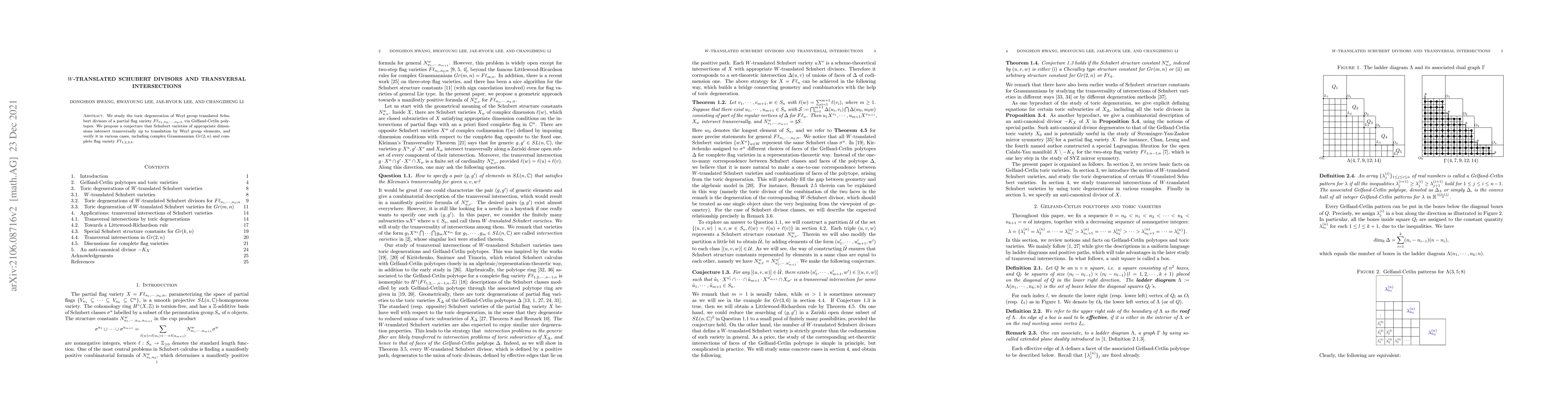 Thumbnail for W-translated Schubert divisors and transversal intersections