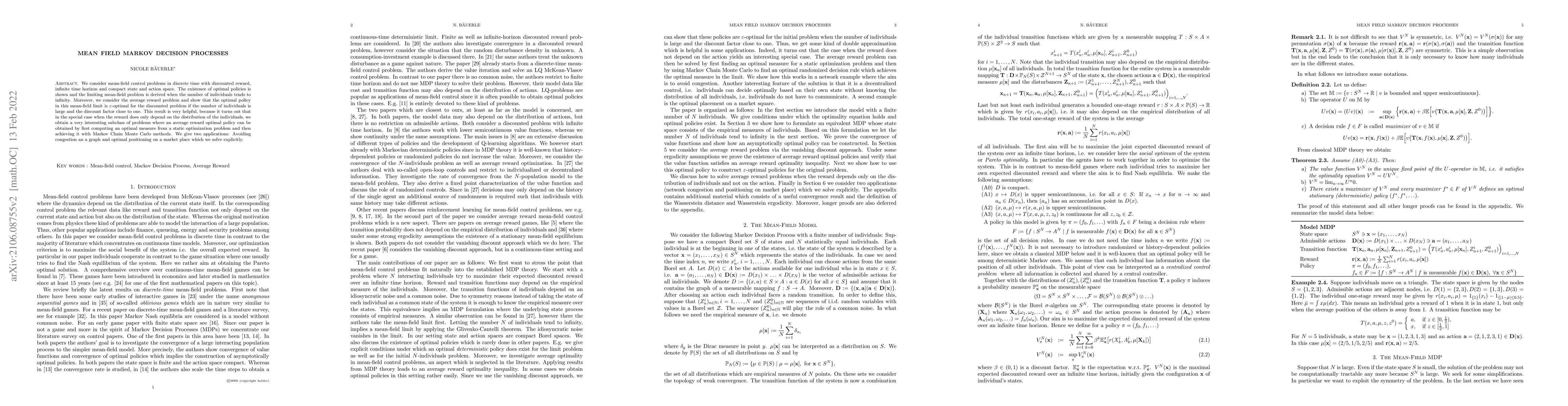 Thumbnail for Mean Field Markov Decision Processes