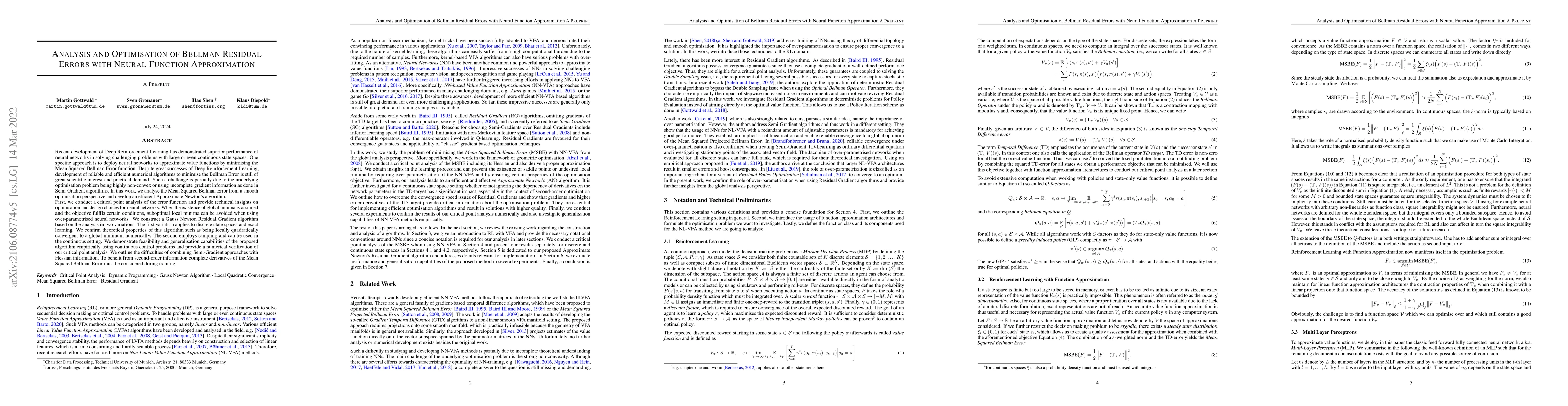 Thumbnail for Analysis and Optimisation of Bellman Residual Errors with Neural
  Function Approximation