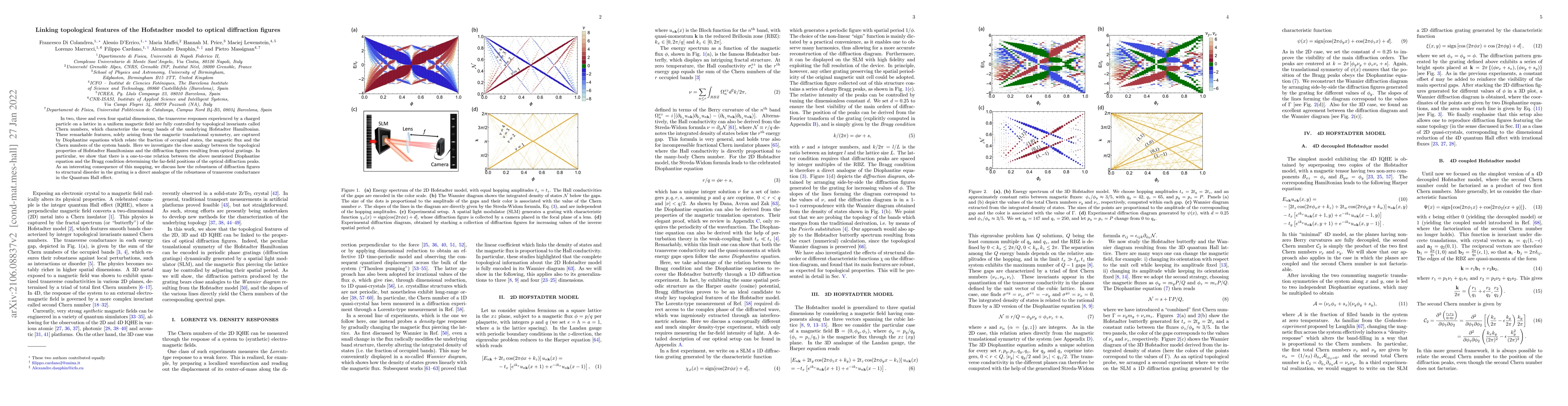 Thumbnail for Linking topological features of the Hofstadter model to optical
  diffraction figures
