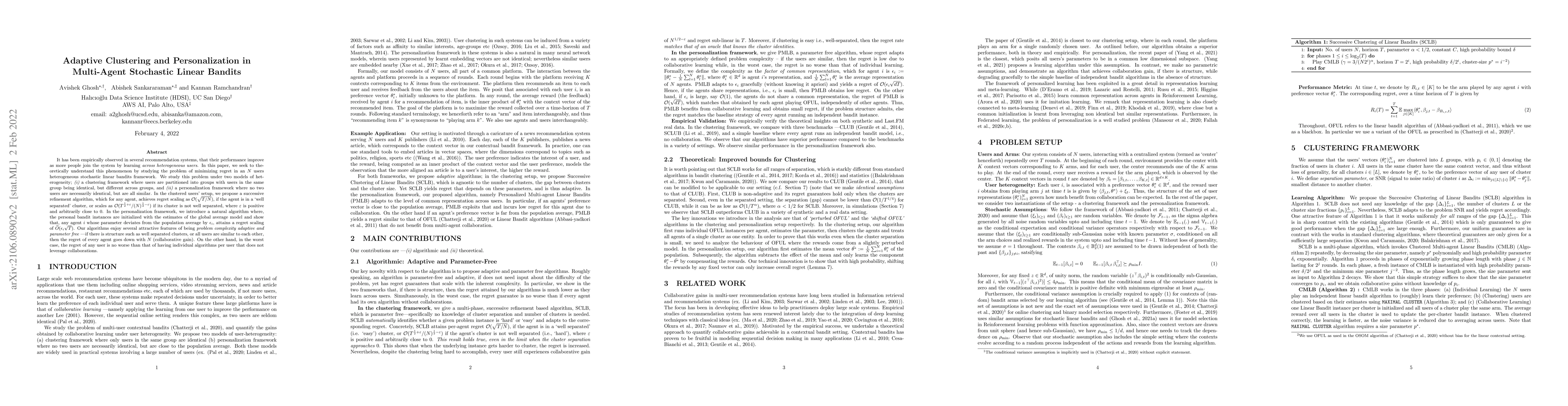 Thumbnail for Adaptive Clustering and Personalization in Multi-Agent Stochastic Linear
  Bandits