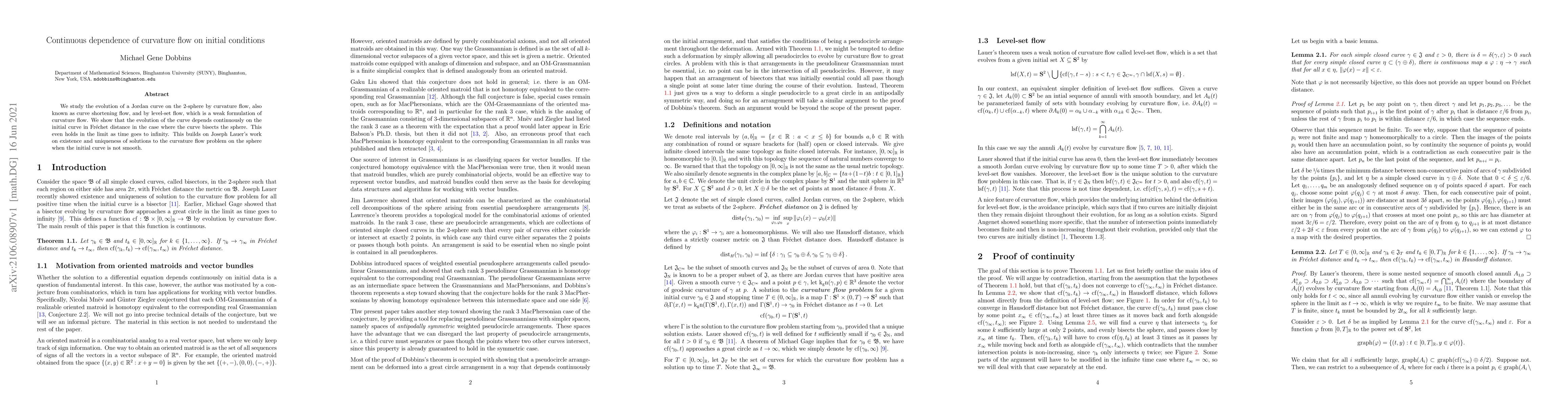 Thumbnail for Continuous dependence of curvature flow on initial conditions