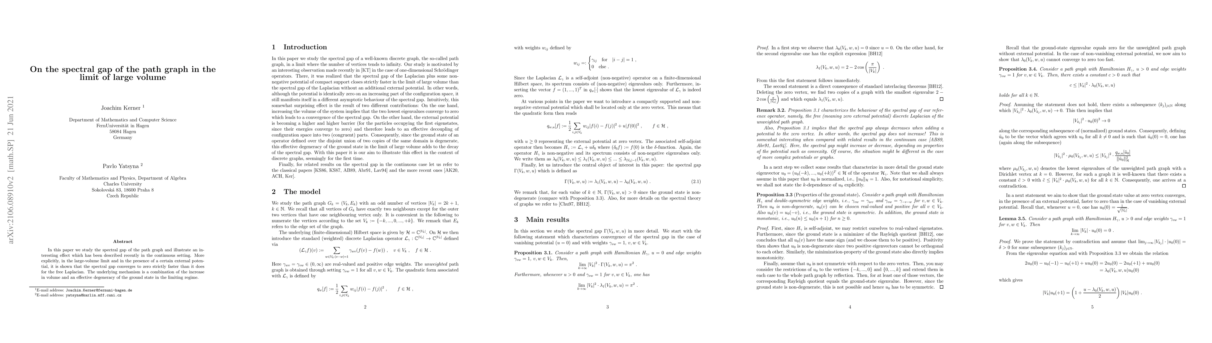Thumbnail for On the spectral gap of the path graph in the limit of large volume