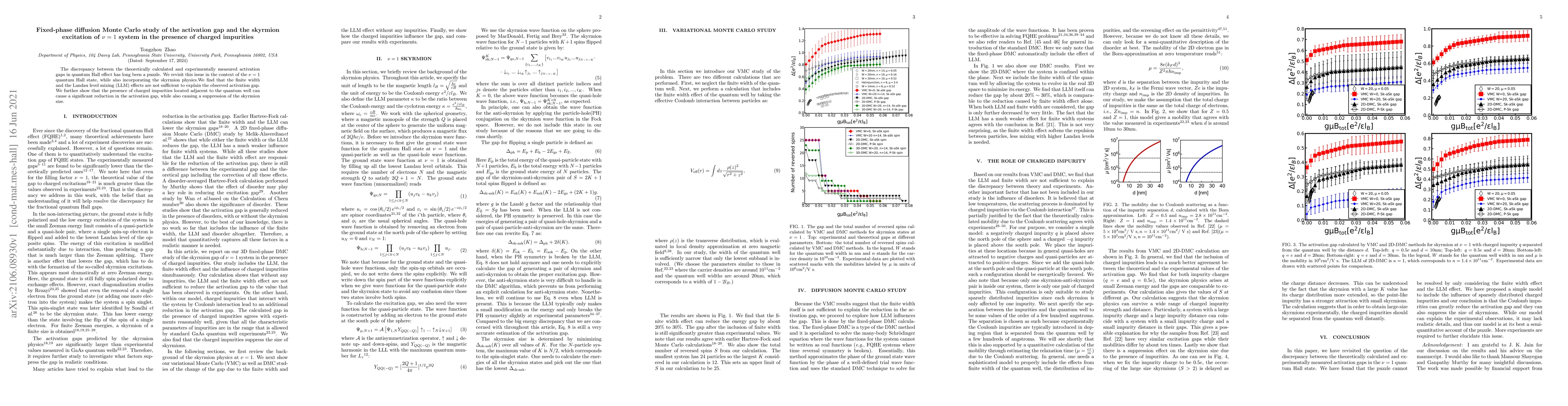 Thumbnail for Fixed-phase diffusion Monte Carlo study of the activation gap and the
  skyrmion excitation of $\nu=1$ system in the presence of charged impurities