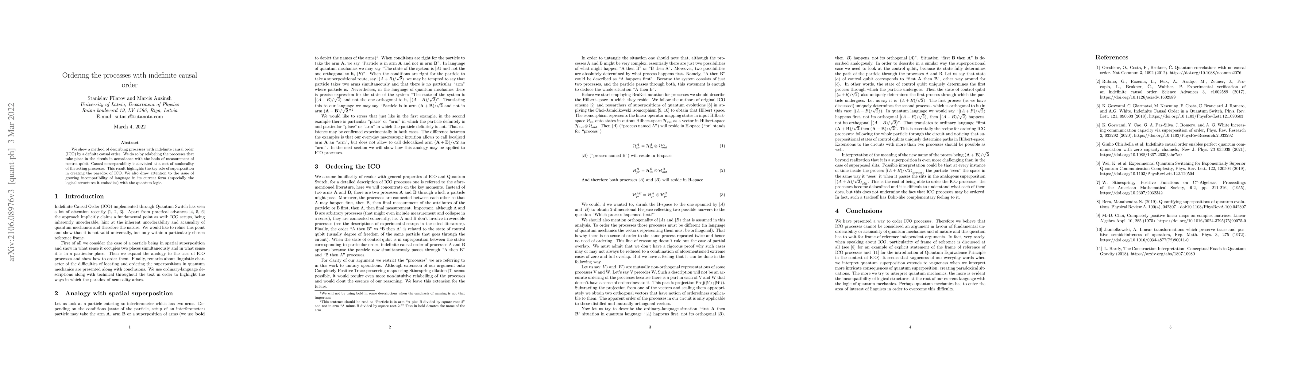 Thumbnail for Ordering the processes with indefinite causal order