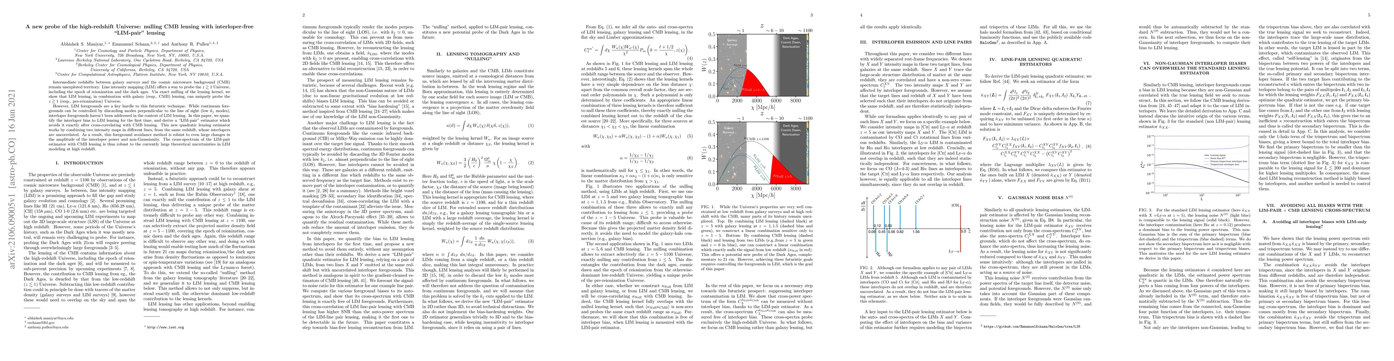 Thumbnail for A new probe of the high-redshift Universe: nulling CMB lensing with
  interloper-free "LIM-pair" lensing