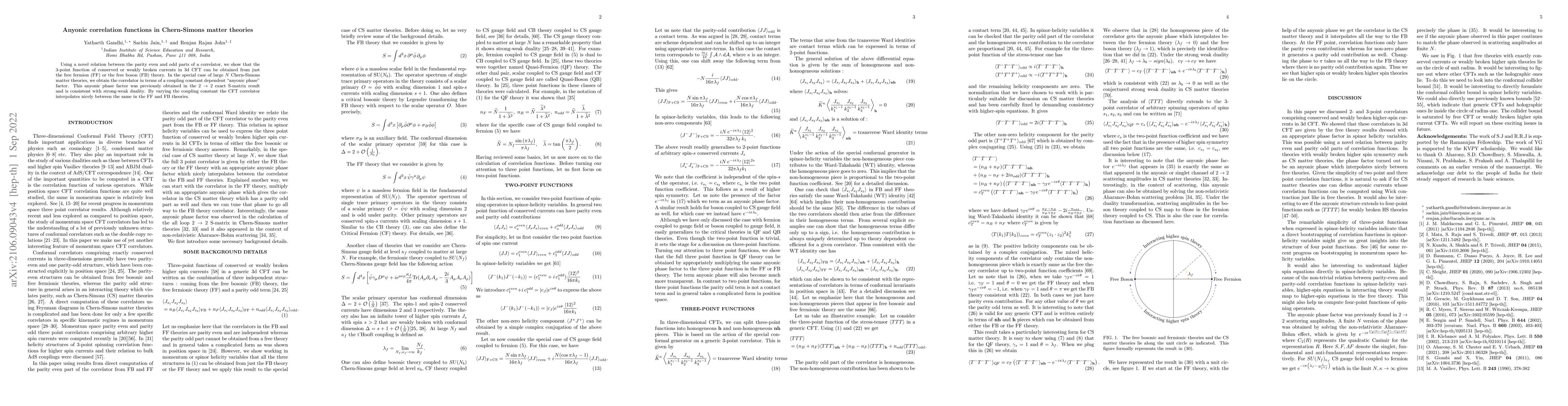 Thumbnail for Anyonic correlation functions in Chern-Simons matter theories