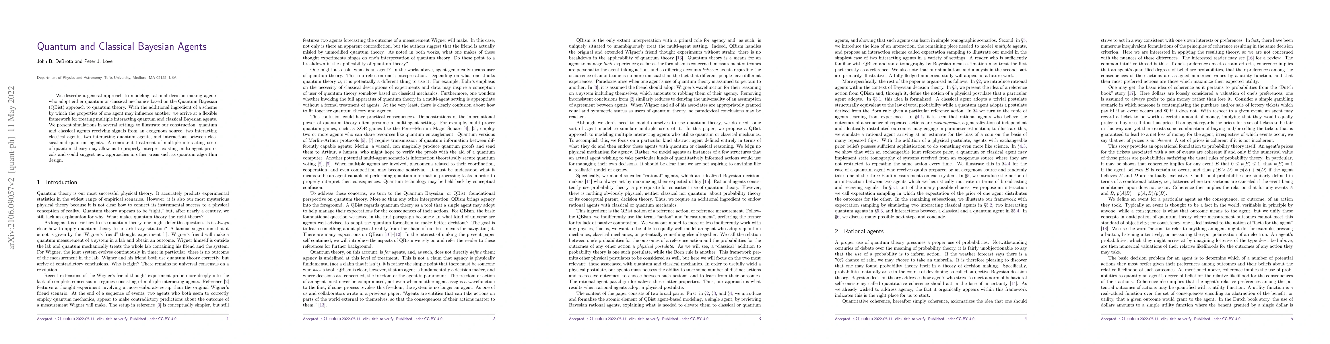 Thumbnail for Quantum and Classical Bayesian Agents