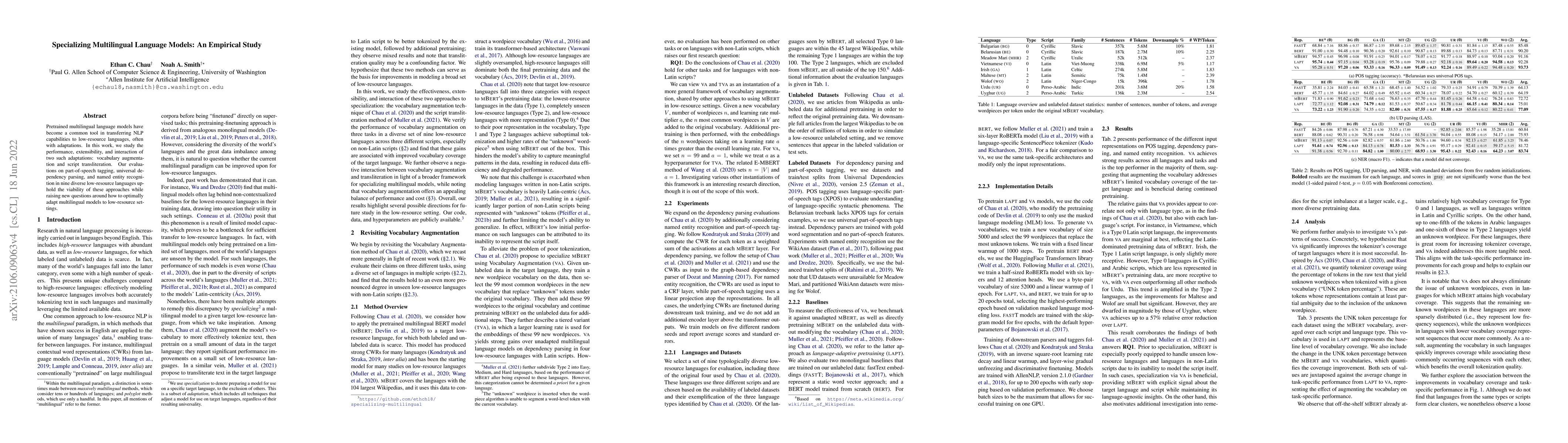 Thumbnail for Specializing Multilingual Language Models: An Empirical Study