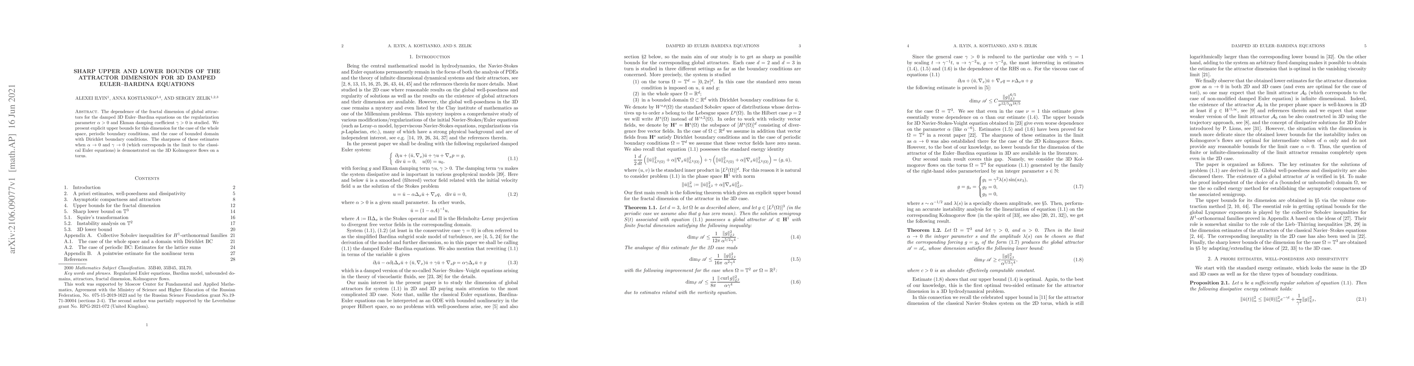 Thumbnail for Sharp upper and lower bounds of the attractor dimension for 3D damped
  Euler-Bardina equations