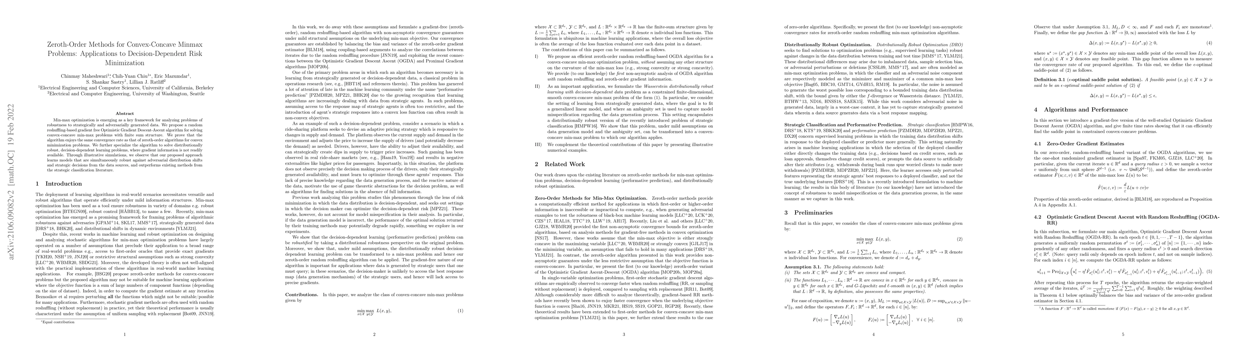 Thumbnail for Zeroth-Order Methods for Convex-Concave Minmax Problems: Applications to
  Decision-Dependent Risk Minimization