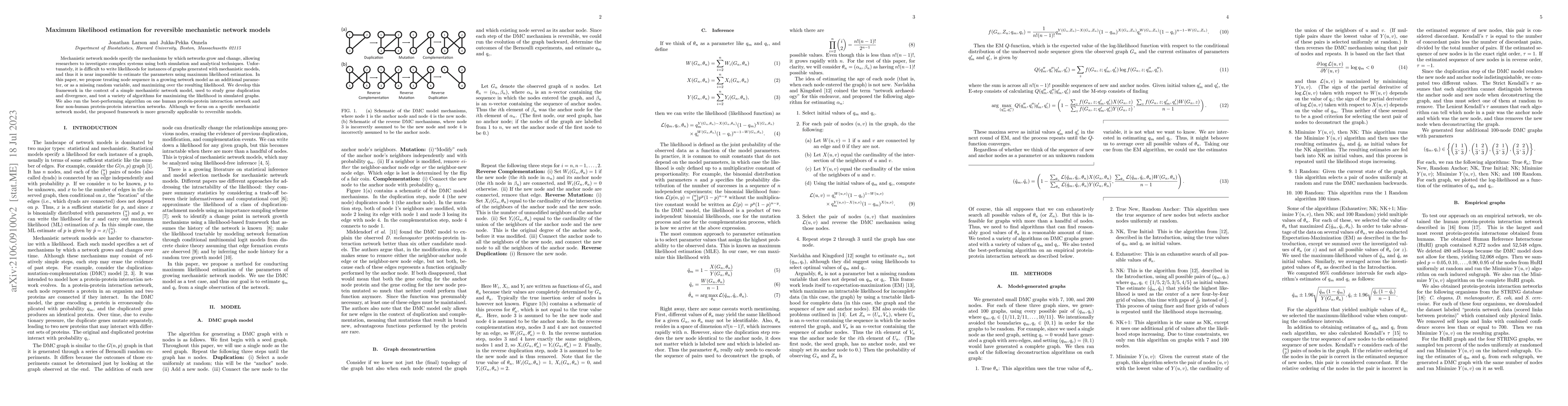 Thumbnail for Maximum likelihood estimation for mechanistic network models