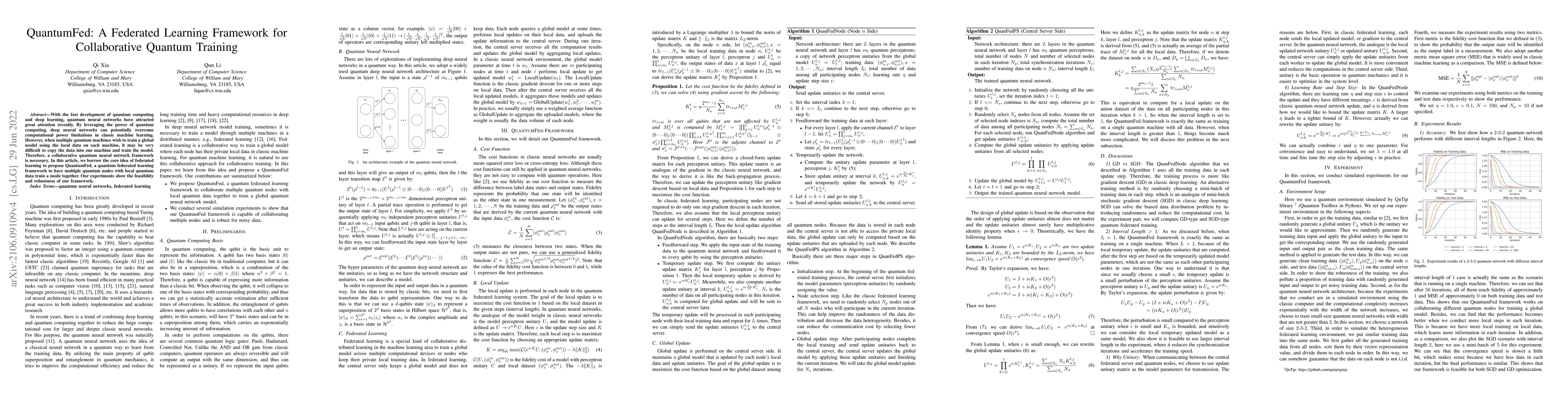 Thumbnail for QuantumFed: A Federated Learning Framework for Collaborative Quantum
  Training