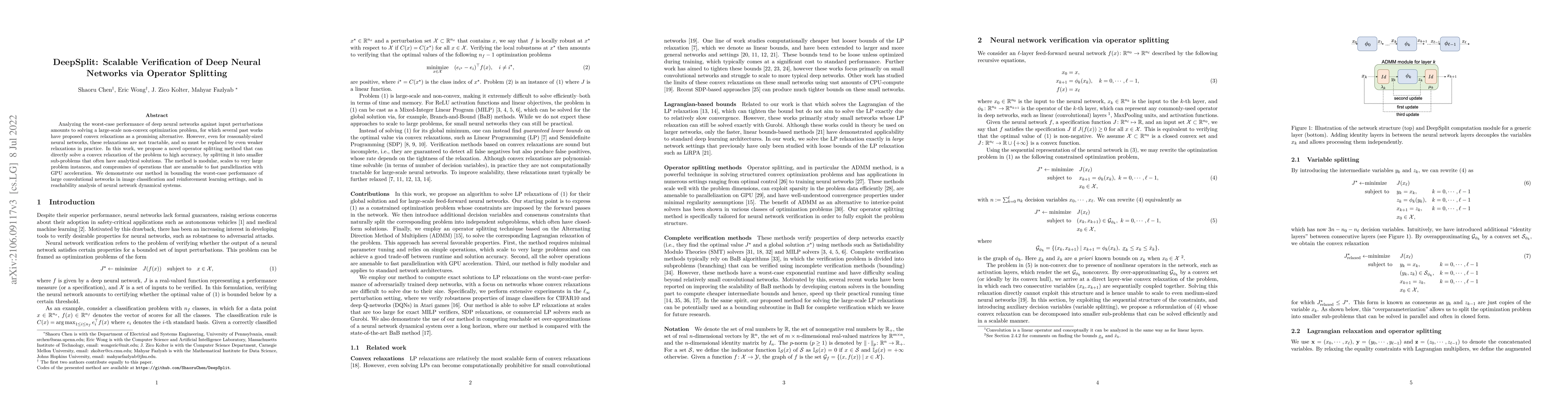 Thumbnail for DeepSplit: Scalable Verification of Deep Neural Networks via Operator
  Splitting